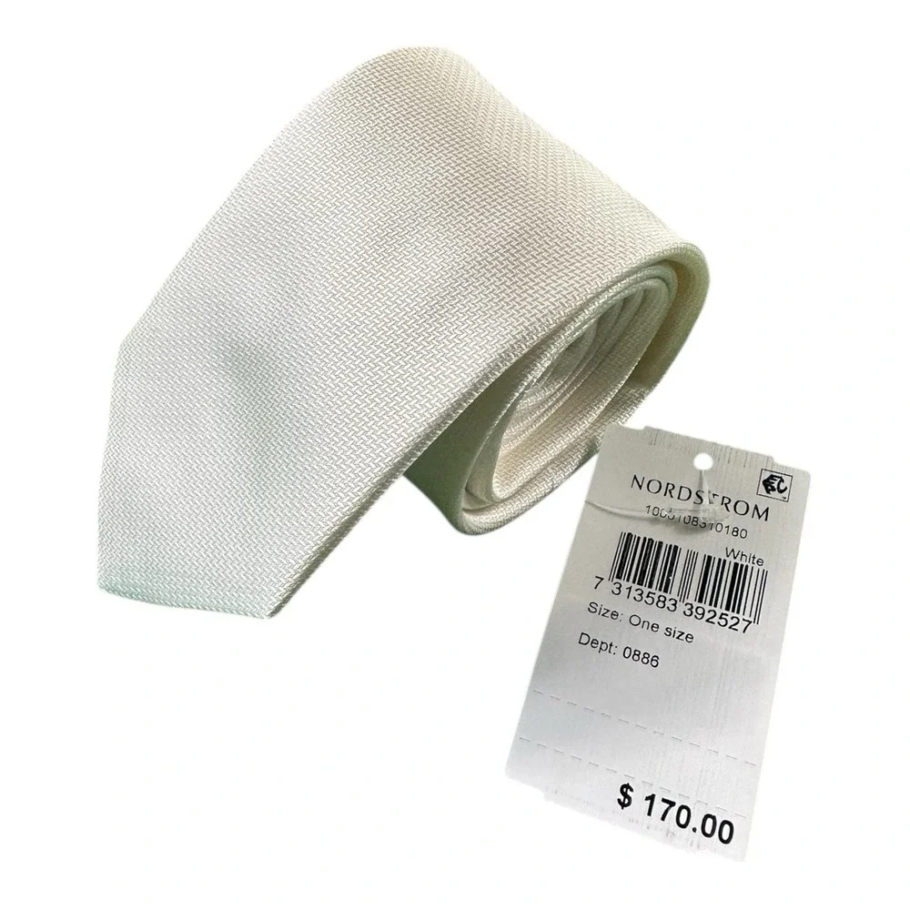 ETON Solid White Woven Pure Silk Mens Tie 3.25 Inch Width NWT Made in Italy
